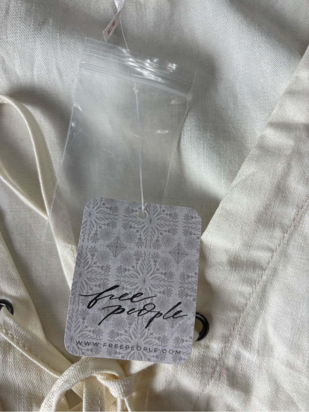Free People Ivory Lace-Up Corset Puff Sleeve Cream Blouse Cottagecore Prairie M - Picture 6 of 10